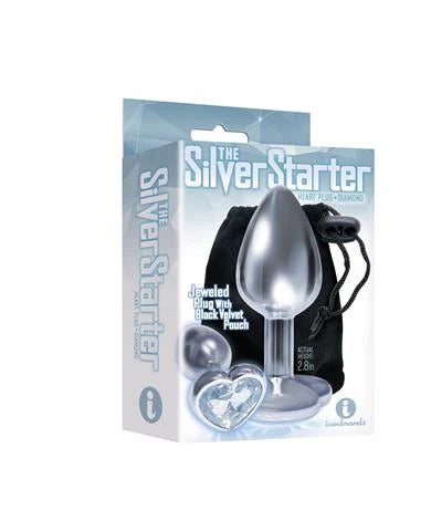 THE SILVER STARTER - HEART BEJEWLED STEEL PLUG DIAMOND