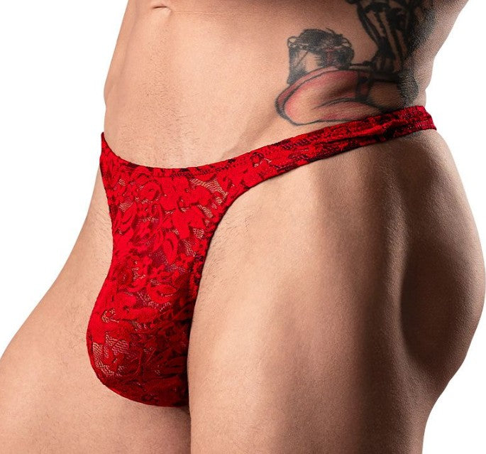 STRETCH LACE/ ROUGE / BONG THONG - MALE POWER