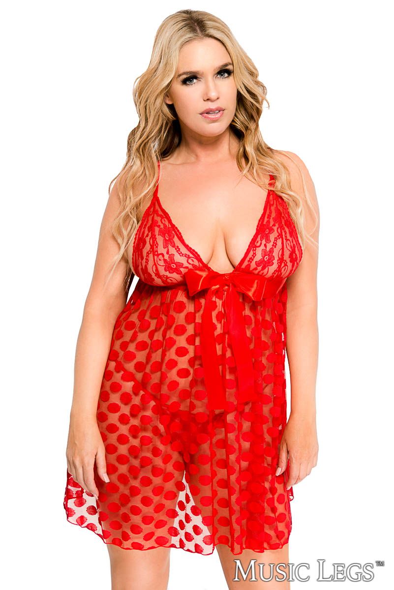 BABYDOLL MESH À POIS QUEEN O/S