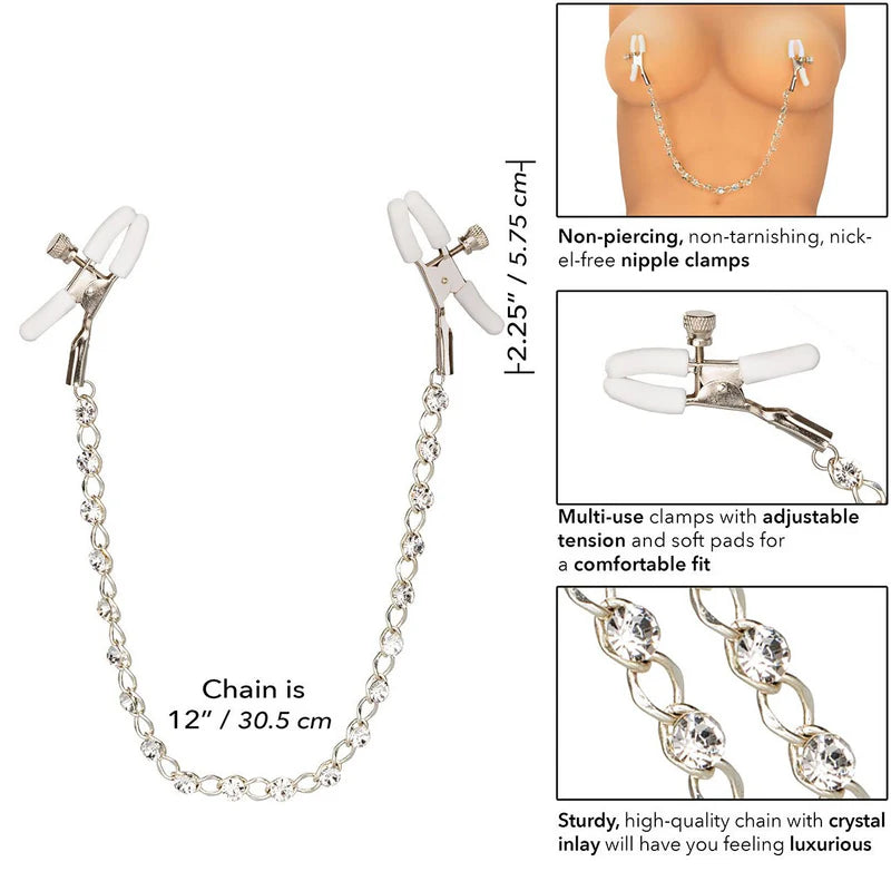 SILVER - NIPPLE PLAY - CRYSTAL CHAIN CLAMPS - CALEXOTICS