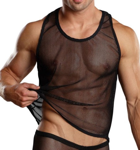 CAMISOLE NOIR STRETCH NET - MALE POWER