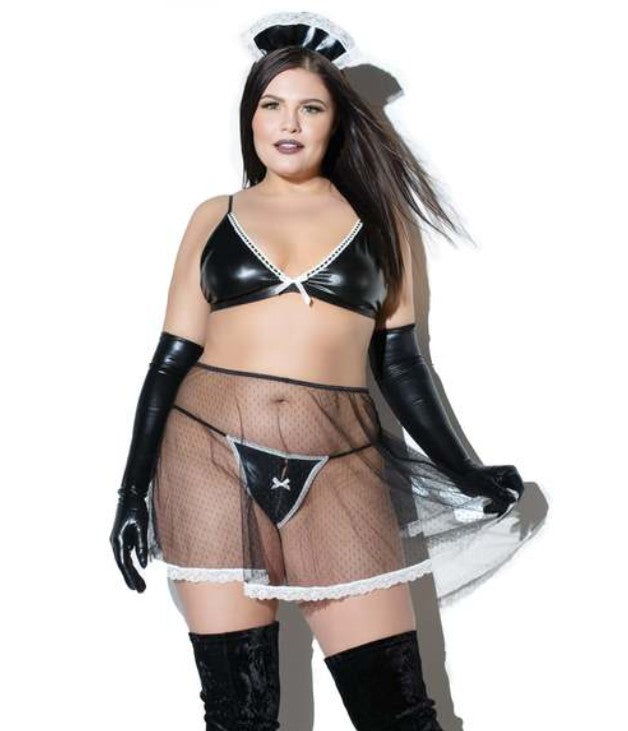 FRENCH MAID BABYDOLL & G-STRING - BLACK/WHITE