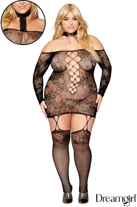 REVERSIBLE LACE GARTER DRESS - QUEEN - DREAMGIRL