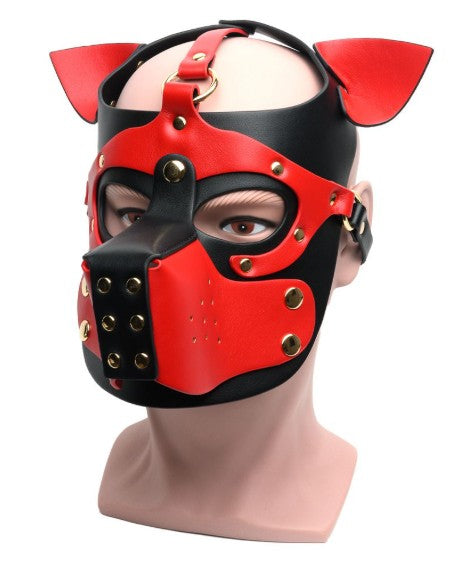 BONDAGE PUP HOOD BLACK-RED