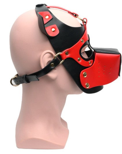 BONDAGE PUP HOOD BLACK-RED