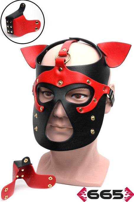 BONDAGE PUP HOOD BLACK-RED