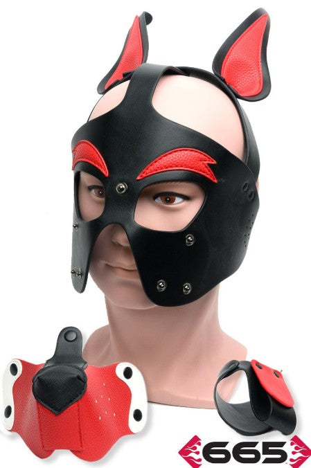 PLAYFUL PUP HOOD BLACK-RED-WHITE