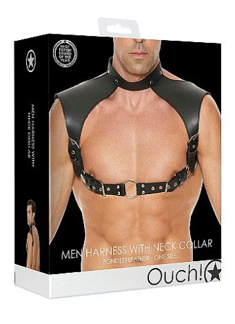 MEN HARNESS WITH NECK COLLAR - ONE SIZE - OUCH!