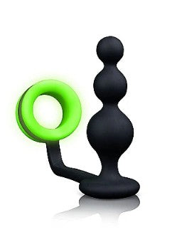 BEADS BUTT PLUG WITH COCKRING - GLOW IN THE DARK - OUCH!