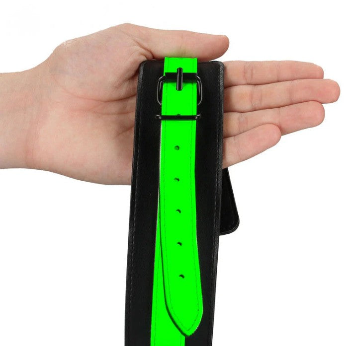 BONDED LEATHER HANDCUFFS - GLOW IN THE DARK - OUCH!