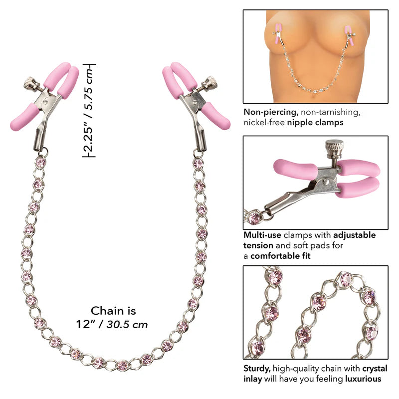 PINK - NIPPLE PLAY CRYSTAL CHAIN CLAMPS - CALEXOTICS