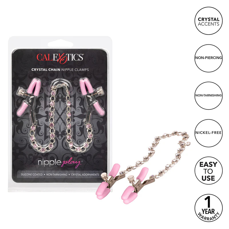 PINK - NIPPLE PLAY CRYSTAL CHAIN CLAMPS - CALEXOTICS