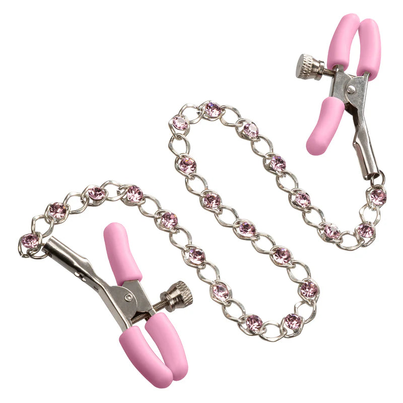 PINK - NIPPLE PLAY CRYSTAL CHAIN CLAMPS - CALEXOTICS