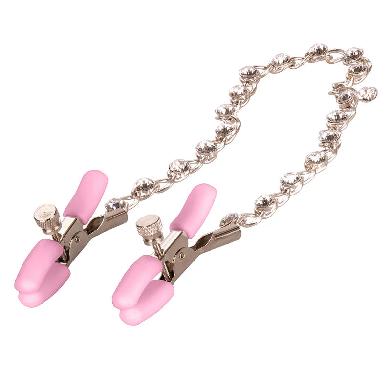 PINK - NIPPLE PLAY CRYSTAL CHAIN CLAMPS - CALEXOTICS