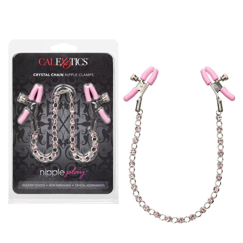 PINK - NIPPLE PLAY CRYSTAL CHAIN CLAMPS - CALEXOTICS