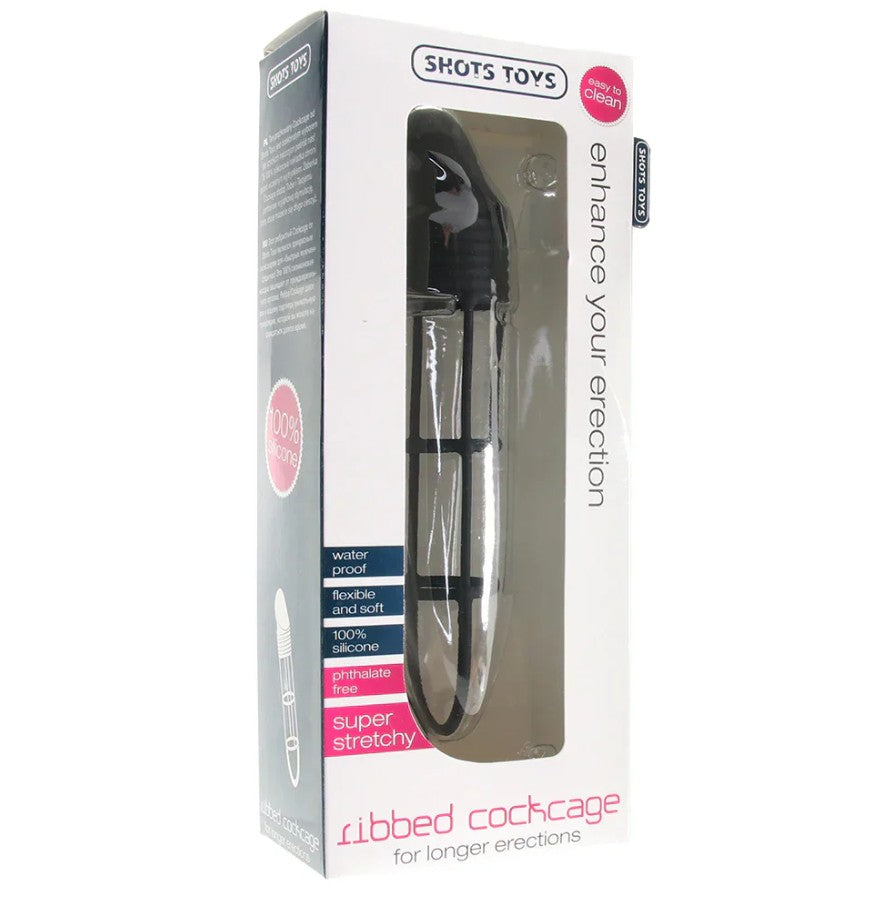 RIBBED COCKCAGE - BLACK- SHOTS TOYS