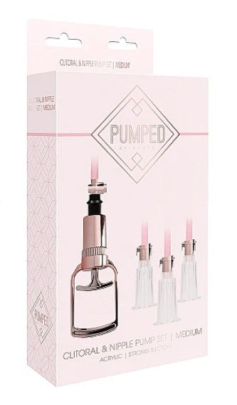 CLITORAL & NIPPLE PUMP SET MEDIUM - ROSE- PUMPED