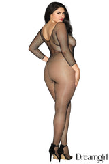 BODYSTOCKING EN FILET AVEC MANCHES LONGUES NOIR OU ROSE - QUEEN - DREAMGIRL