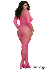 BODYSTOCKING EN FILET AVEC MANCHES LONGUES NOIR OU ROSE - QUEEN - DREAMGIRL
