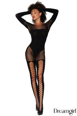 BODYSTOCKING LONG IMPRIME OPAQUE- NOIR- DREAMGIRL