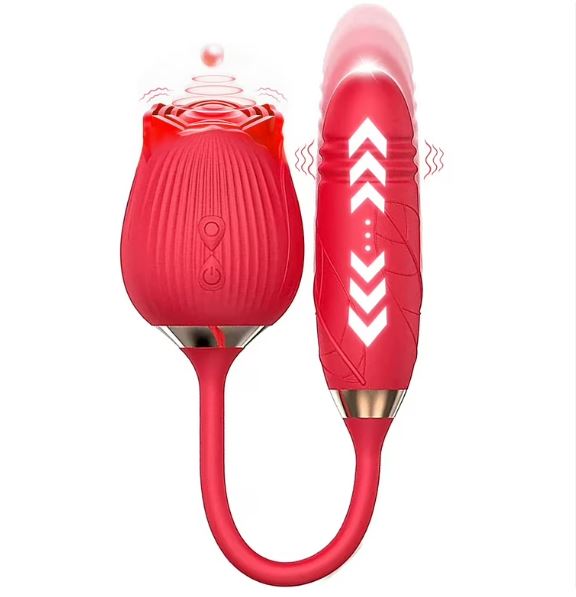 ROSE ROUGE A PULSION ET VIBRATEUR VAS ET VIENS