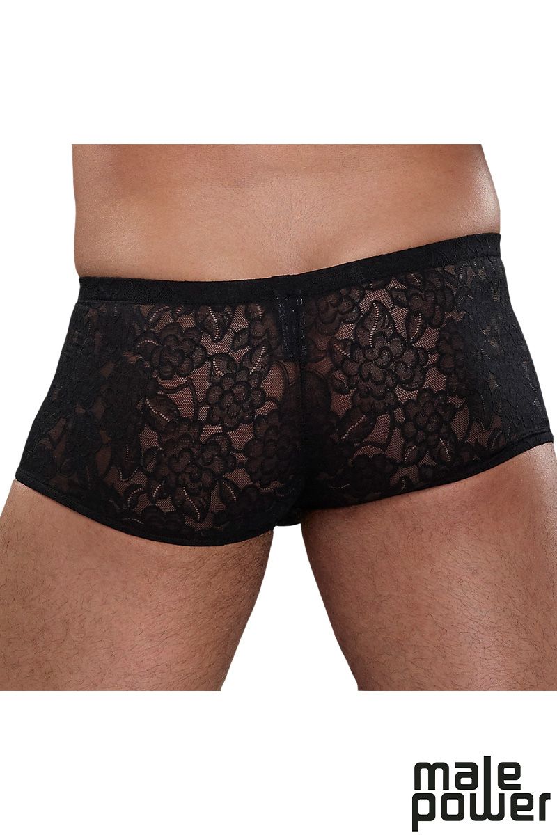 STRETCH LACE / NOIR/ MINI SHORT - MALE POWER