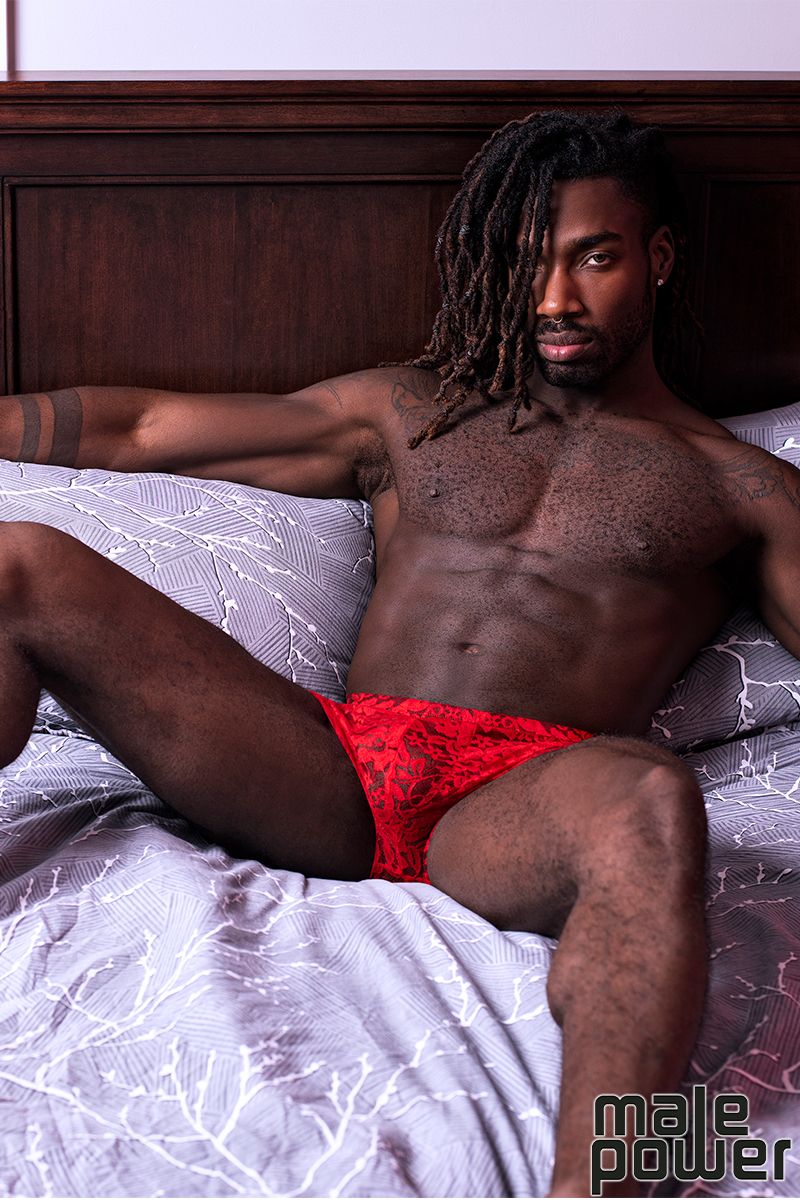 STRETCH LACE - ROUGE- MINI SHORT- MALE POWER