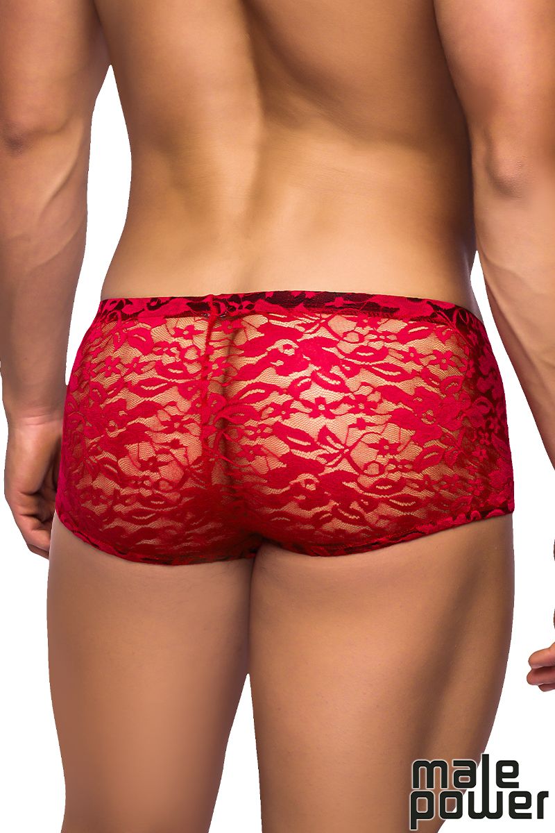 STRETCH LACE - ROUGE- MINI SHORT- MALE POWER