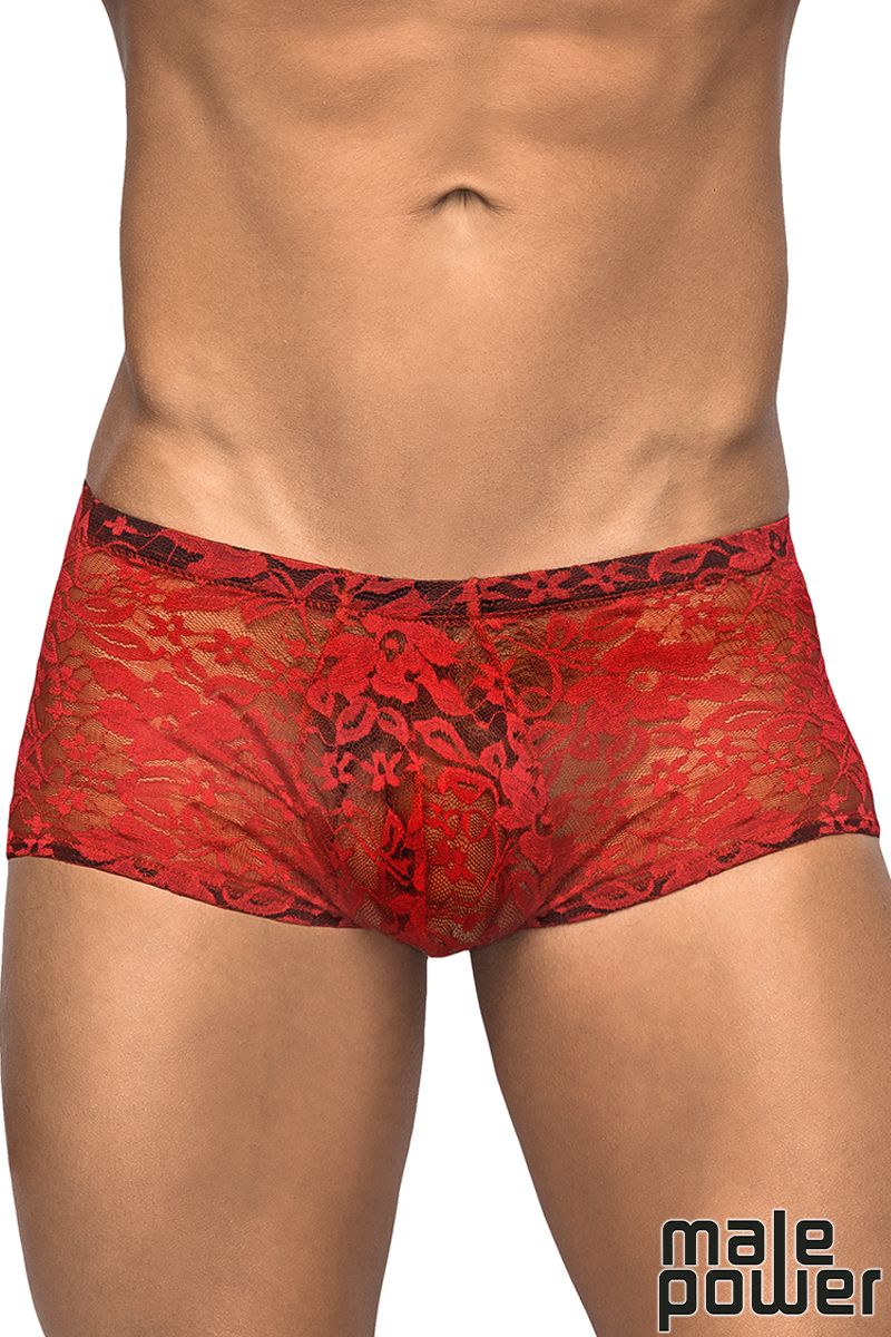 STRETCH LACE - ROUGE- MINI SHORT- MALE POWER