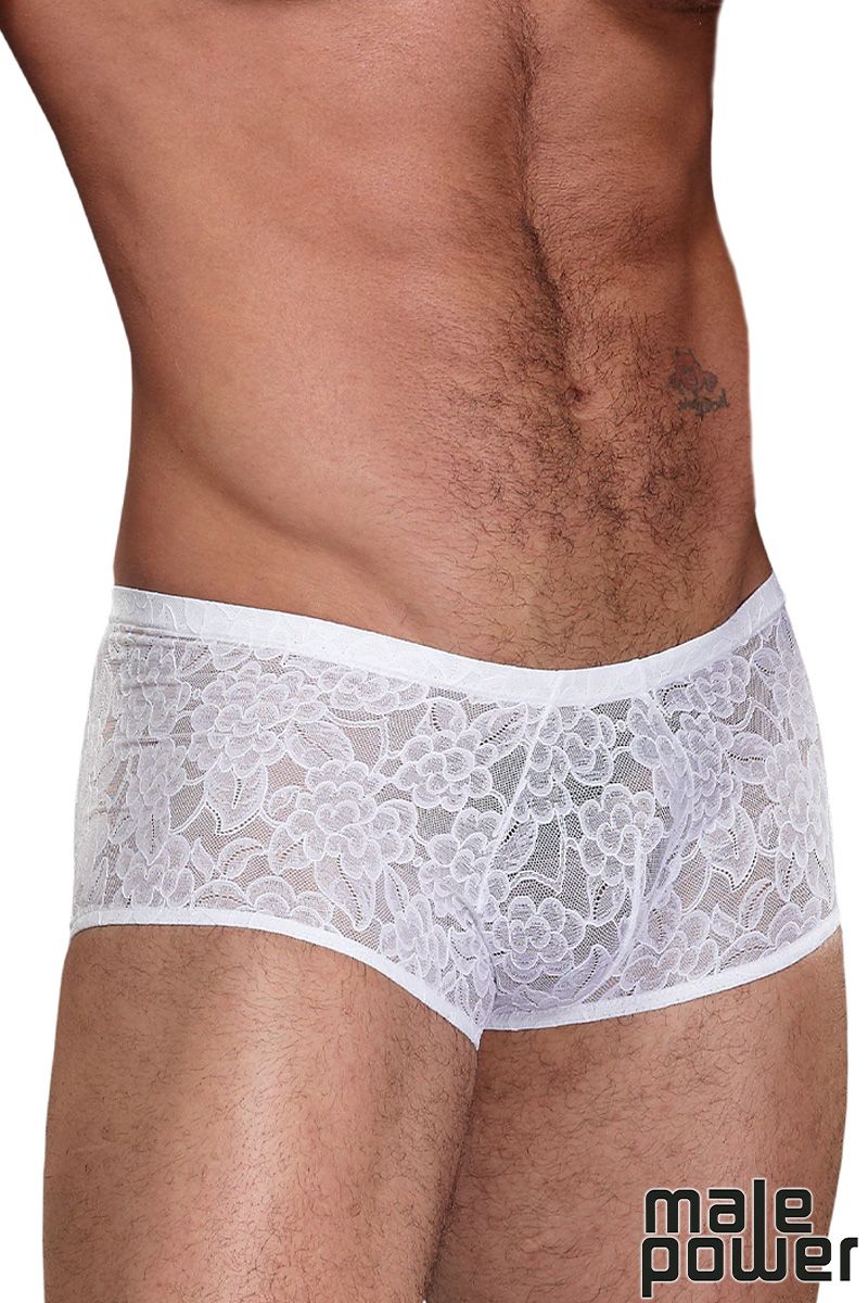STRETCH LACE BLANC-MINI SHORT- MALE POWER