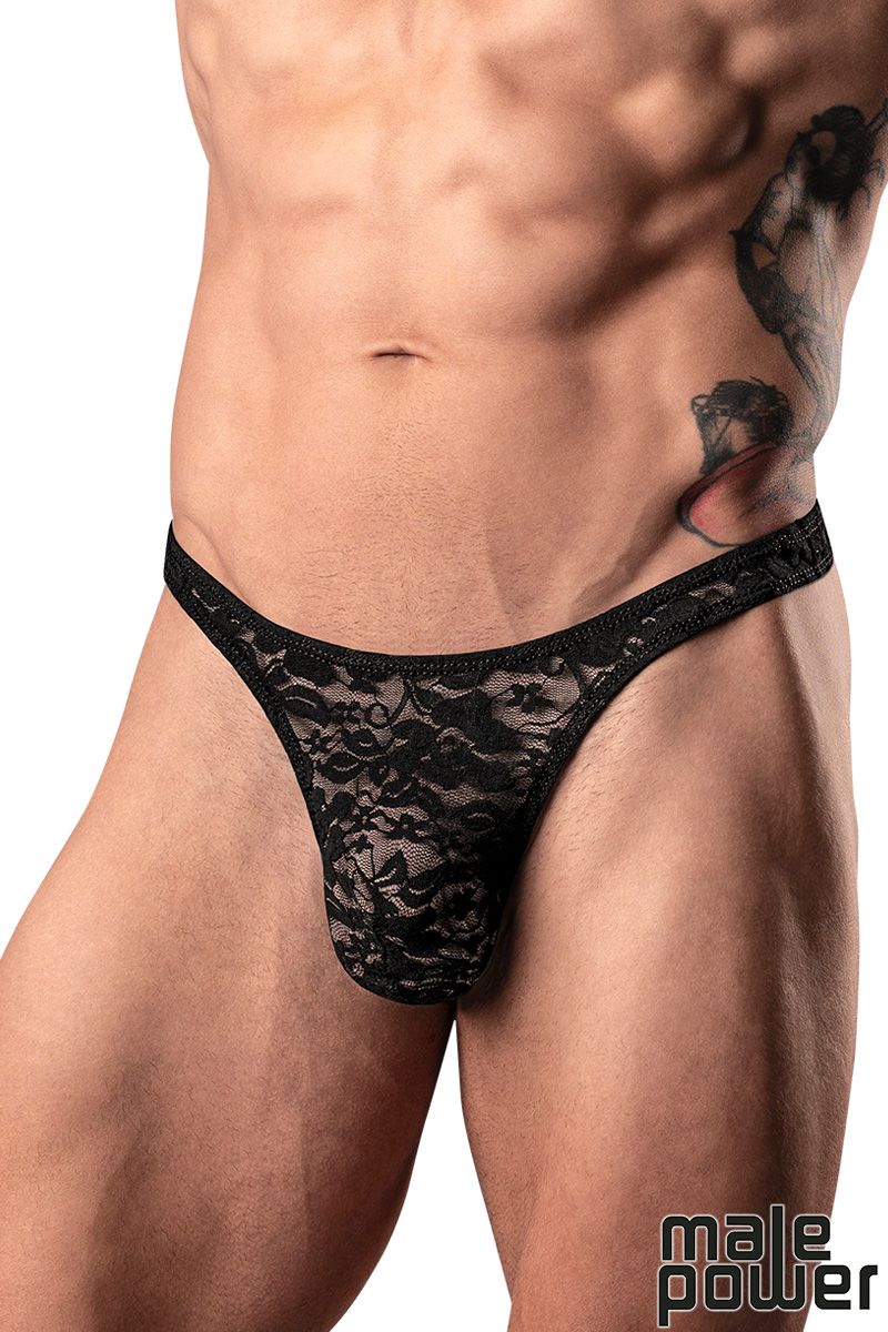 STRETCH LACE / NOIR / BONG THONG - MALE POWER