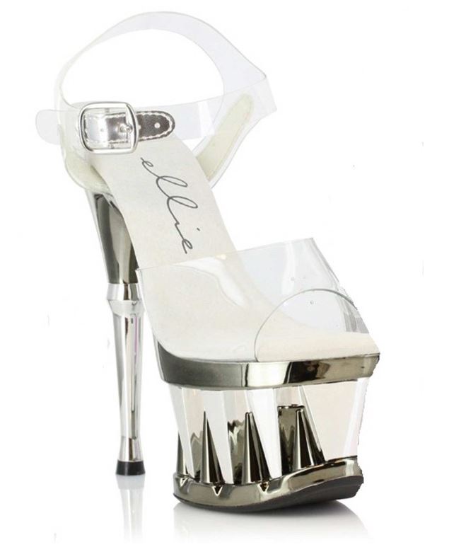 6 POUCES SANDALE MÉTALLIQUE CLARITY ROSE ET ARGENT - Ellie Shoes