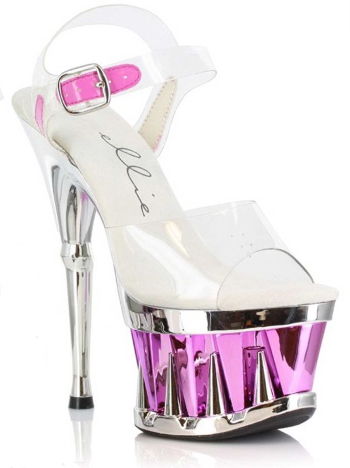 6 POUCES SANDALE MÉTALLIQUE CLARITY ROSE ET ARGENT - Ellie Shoes