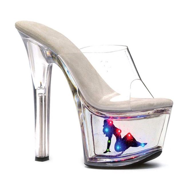 7 POUCES MULE AVEC  PLATEFORME TRANPARENTE ET FEMME LUMINEUSE - Ellie Shoes