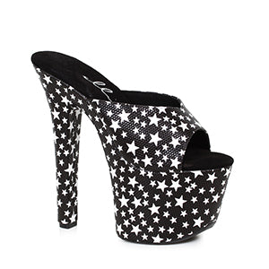 7 POUCES SANDALE MULE NOIR AVEC DES MOTIFS D'ÉTOILES - Ellie Shoes