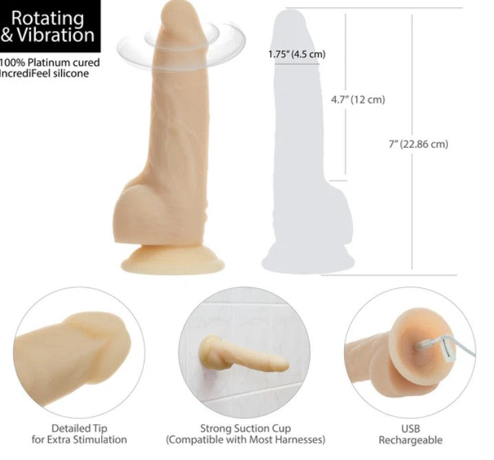 NAKED ADDICTION - 7'' ROTATING & VIBRATION DILDO WITH REMOTE CONTROL - VANILLE