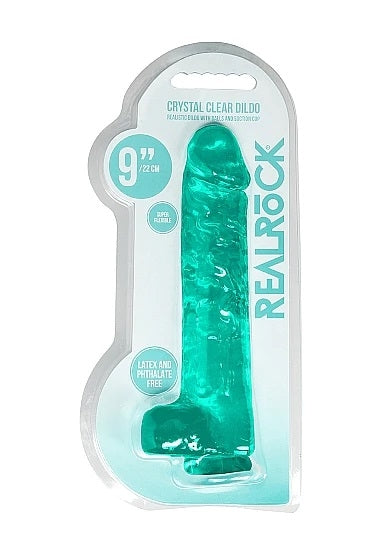 REALROCK - 9'' REALISTIC DILDO WITH BALLS - TURQUOISE