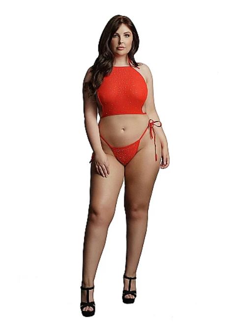 LE DÉSIR - FESTIVE RHINESTONE TOP AND THONG - ROUGE - QUEEN