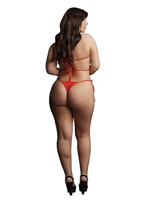LE DÉSIR - FESTIVE RHINESTONE TOP AND THONG - ROUGE - QUEEN