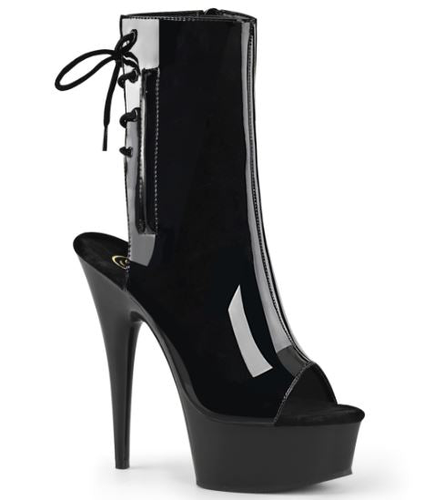 6 POUCES BOTTES EN VINYLE NOIR AVEC TALON ET ORTEILS OUVERTS - PLEASER