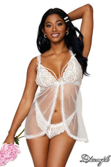 BABYDOLL AVANT OUVERT À PERLE - OS & QUEEN - DREAMGIRL