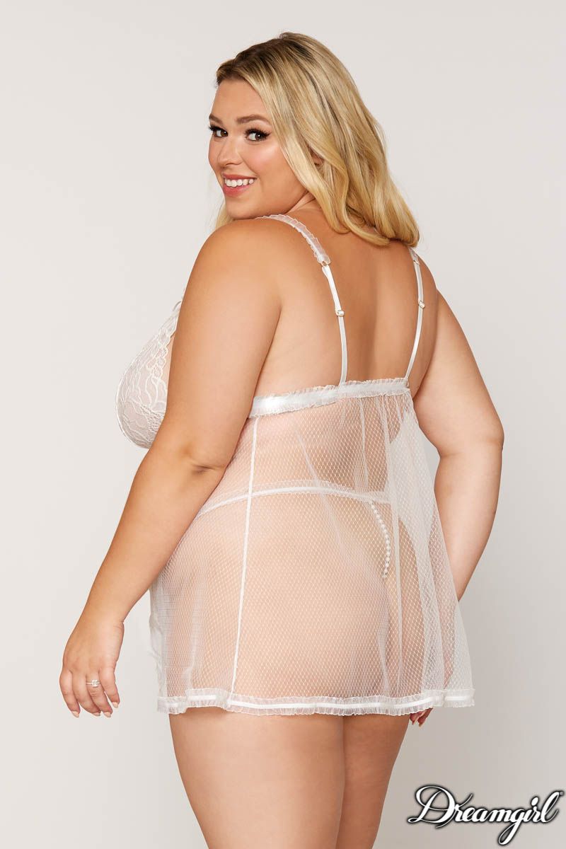 BABYDOLL AVANT OUVERT À PERLE - OS & QUEEN - DREAMGIRL