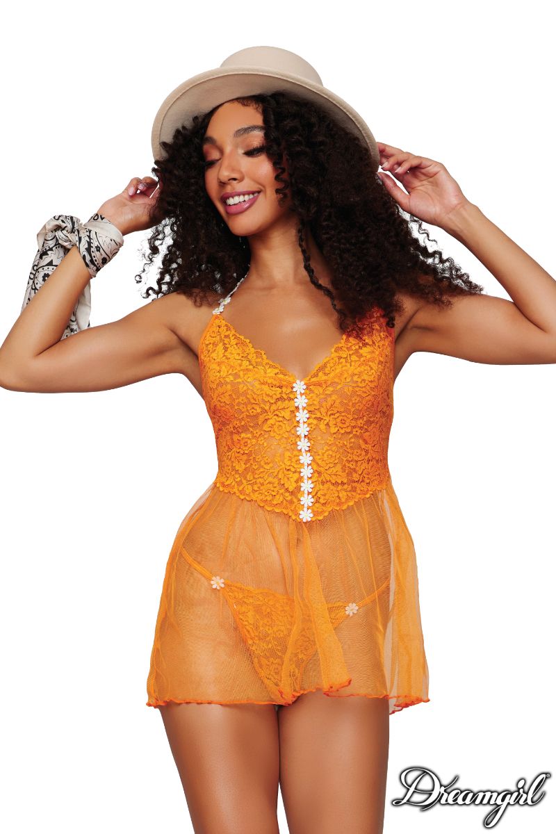 BABYDOLL BRODERIE MARGUERITE ORANGE - OS & QUEEN - DREAMGIRL