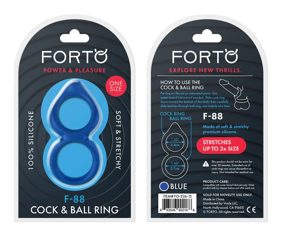 F-88 : DOUBLE RING 100% LIQUID SILICONE - BLACK -FORTO