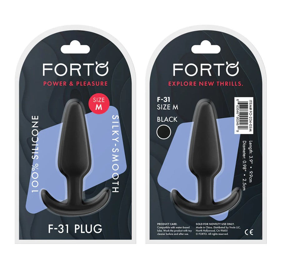 F-31: 100% SILICONE PLUG - MEDIUM - BLACK - FORTO