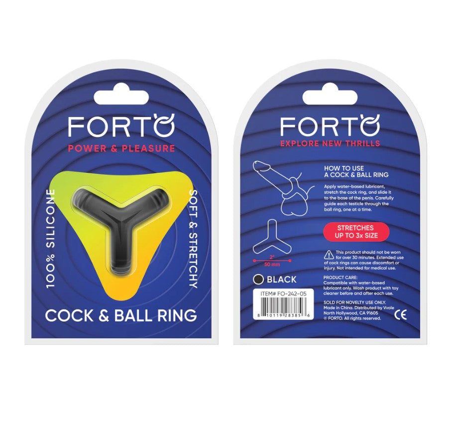 F-59 - TRI COCK & BALL RING - BLACK - FORTO