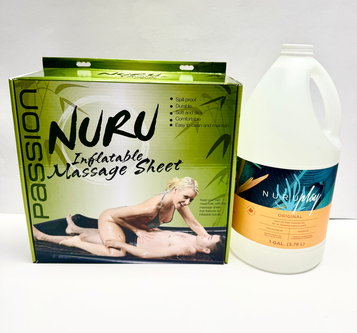 ENSEMBLE NURU - GALON DE NURU AVEC LIT DE MASSAGE GONFLABLE