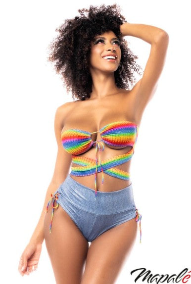 ENSEMBLE 2PC SHORT DENIM & TOP ARC-EN-CIEL - MAPALÉ