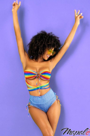 ENSEMBLE 2PC SHORT DENIM & TOP ARC-EN-CIEL - MAPALÉ