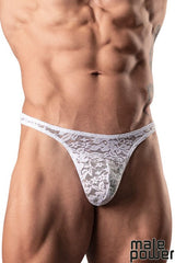 STRETCH LACE/BLANC / BONG THONG - MALE POWER